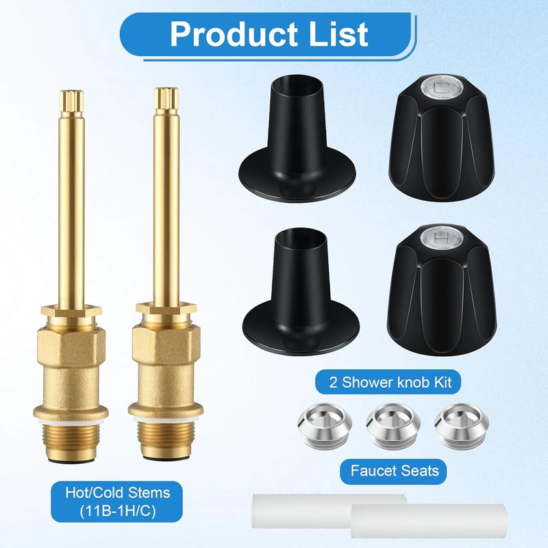 Coolfell Bathtub Shower Trim kit, 2 Piece Metal Matte Black Shower Knob Replacement Kit, Compatible with Price Pfister Valve, Shower 2 Faucet Handle Repair Kit with Shower Stems, Seats Parts, Flanges - Image 4